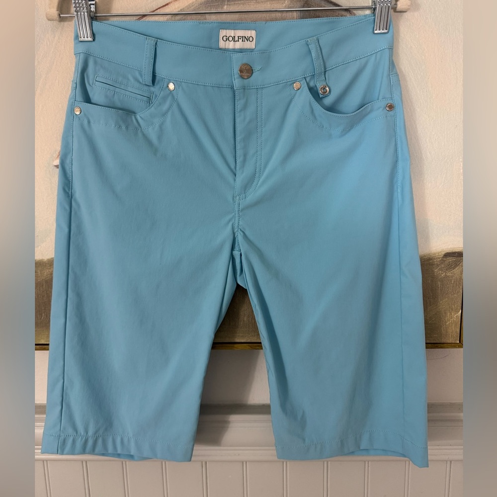 GOLFINO Sofia Medium Bermuda Light Robins Egg Blue Golf Shorts Size 6 - Picture 3 of 9